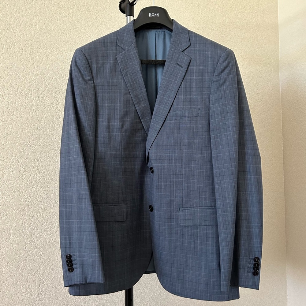 Hugo Boss Blue Plaid Suit Jacket
